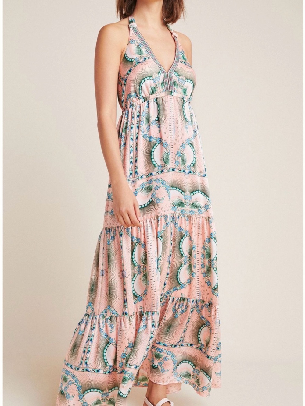 Anthropologie Nicole Miller Moroccan pink Tiered Maxi Dress XL
